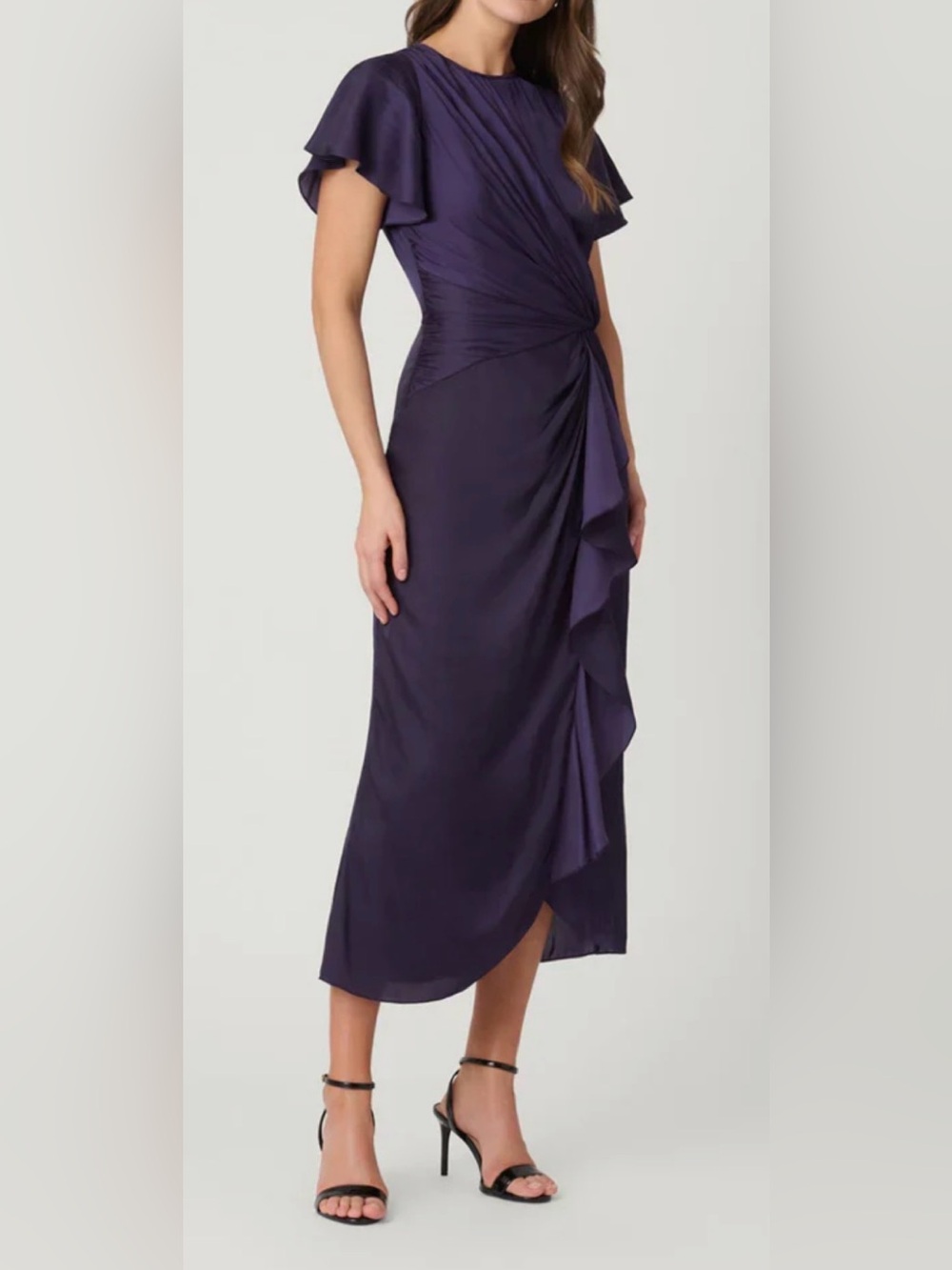 Shoshanna Carnation Size 4 Elegant Purple Midi Dress with Ruffle Detail NEW NWT